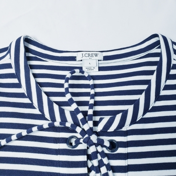J. Crew Striped Lace Up Knit Dress Navy White Cotton - Picture 10 of 11